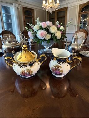 Vintage 22K Gold-Trim Porcelain Creamer and Sugar Set, West Germany